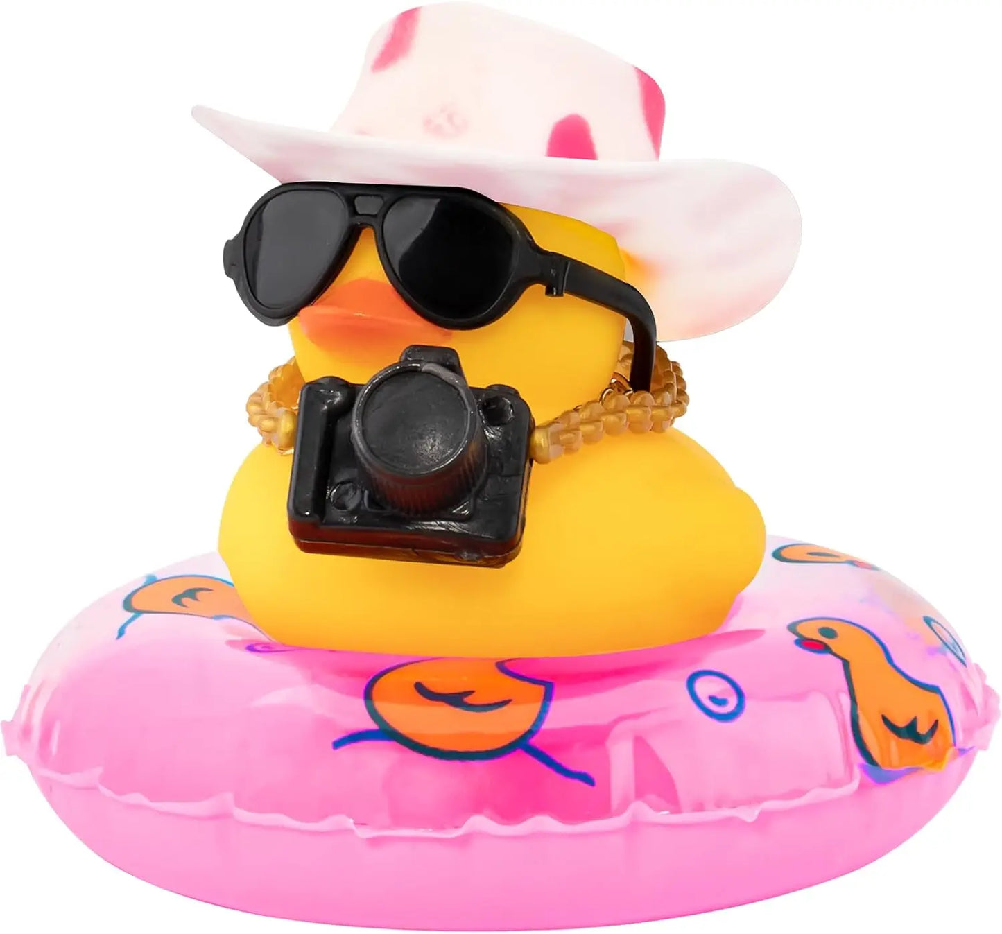 Rubber Duck Dashboard Decorations Camera Duck Car Accessories for Car Ornament with Mini Hat Swim Ring Necklace and Sunglasses
