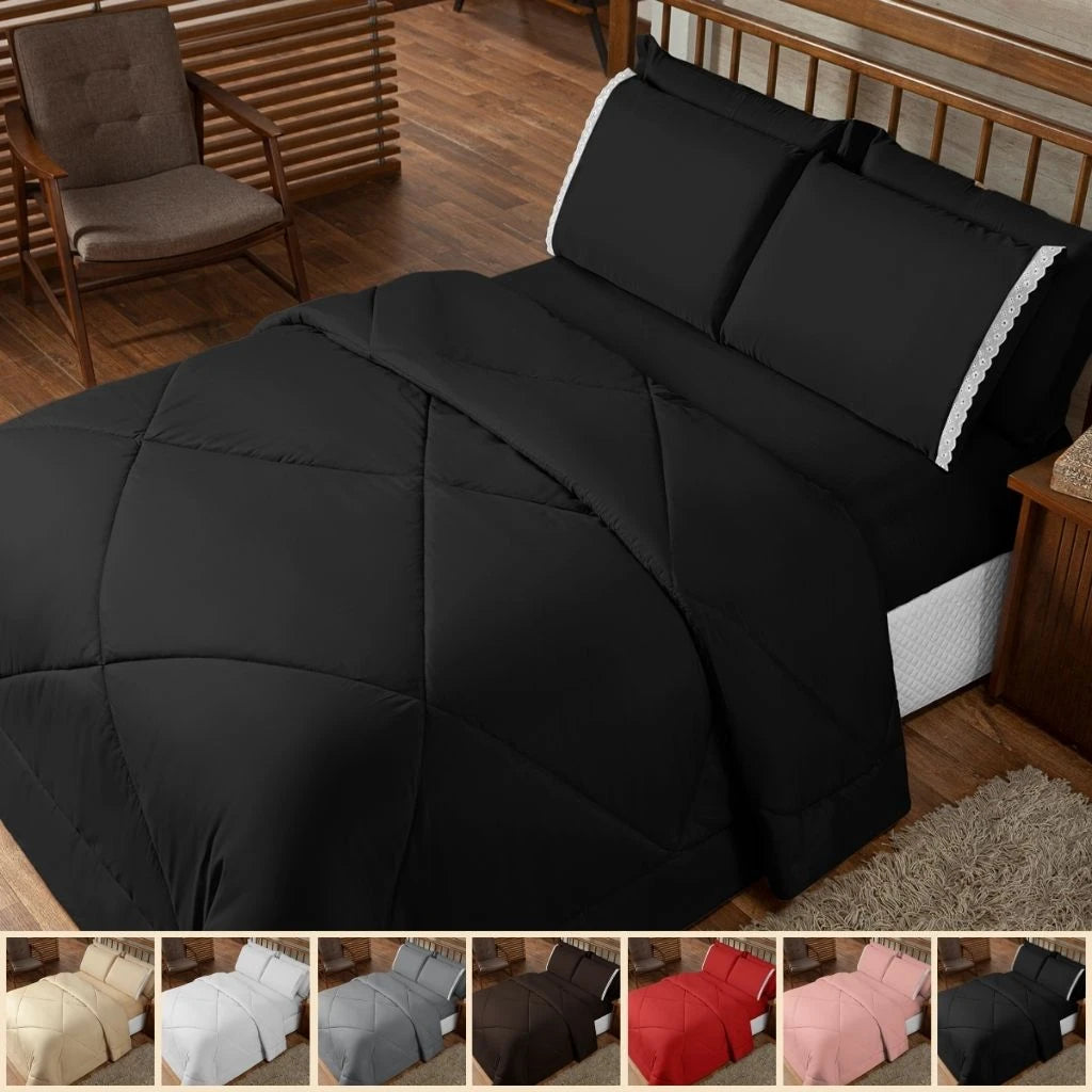 Duvet Kit 06 Pieces Queen Bed Set English Embroidery Pillowcase