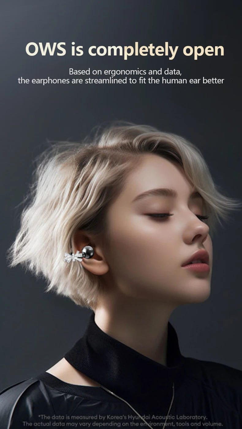 HYUNDAI HY-C02 Ear Clip Screen Display Earphones Wireless Bluetooth Headphones  Mic High Sound Stereo Sound Earbuds