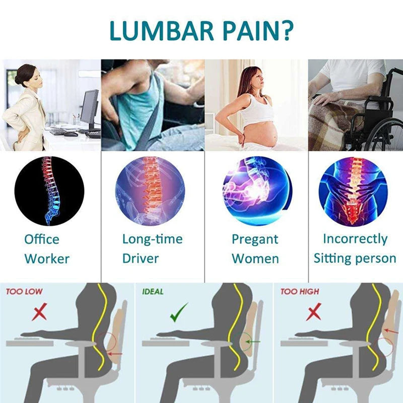 Memory Foam Lumbar Support Pillow Non-Slip Car Seat Lumbar Cushion To Relieve Back Pain Comfortable Back Support Pillow