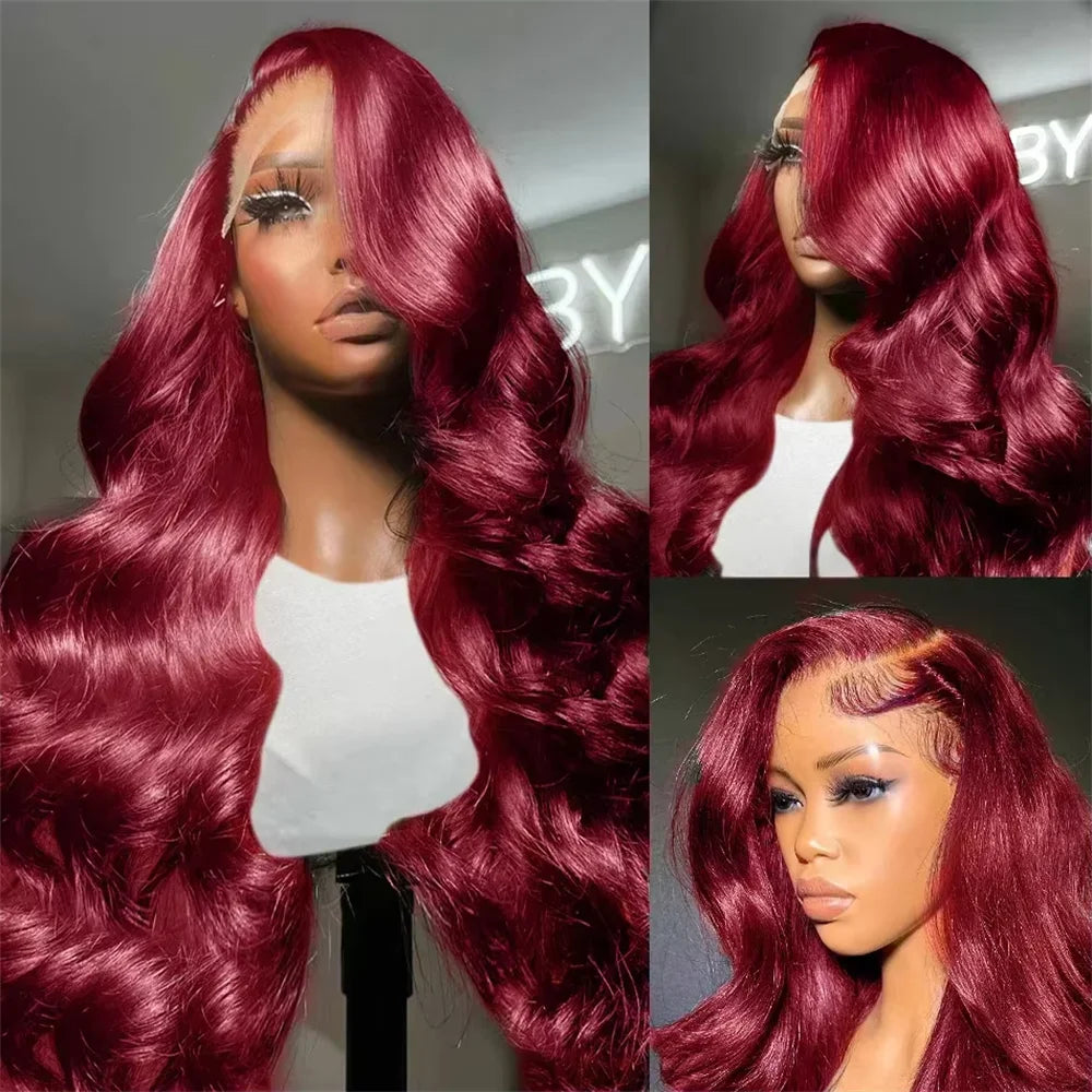 99J Burgundy 13X6 Hd Lace Frontal Human Hair Wig Colored Body Wave 13X6 Hd Lace Frontal Wig 13X4 Red Lace Front Human Hair Wigs