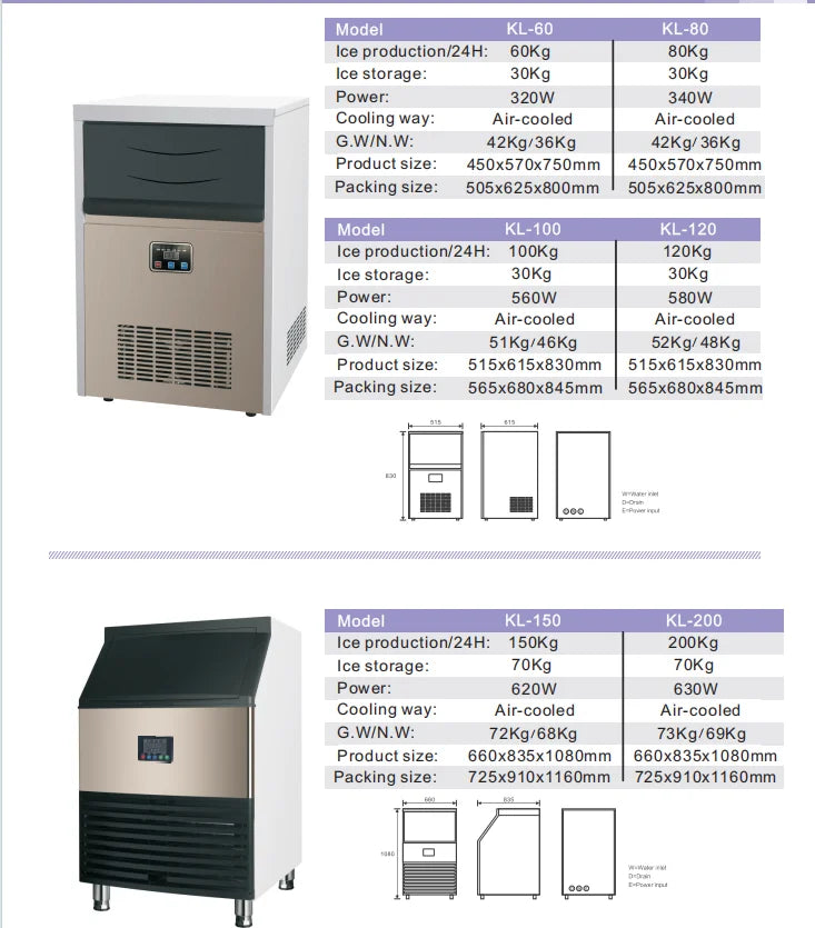 Ice Maker Commercial Ice Cube Machine Factory with air Cooling or Water Cooling