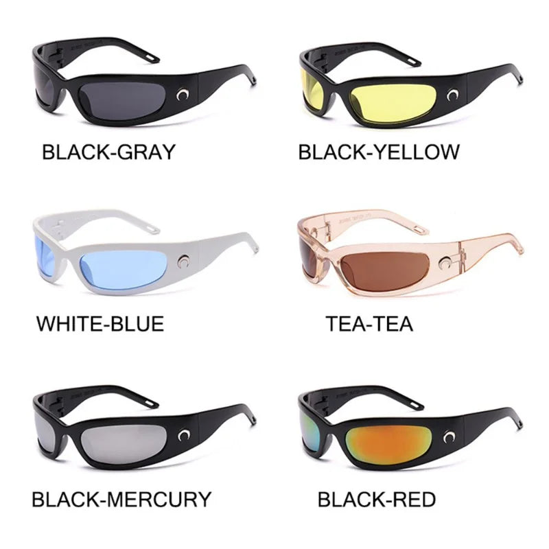 1pc Trendy Designed Moon Rectangular Sunglasses Women Men Outdoor Cycling Sports UV400 Sunglass Vintage Hip Hop Punk Sun Glasses