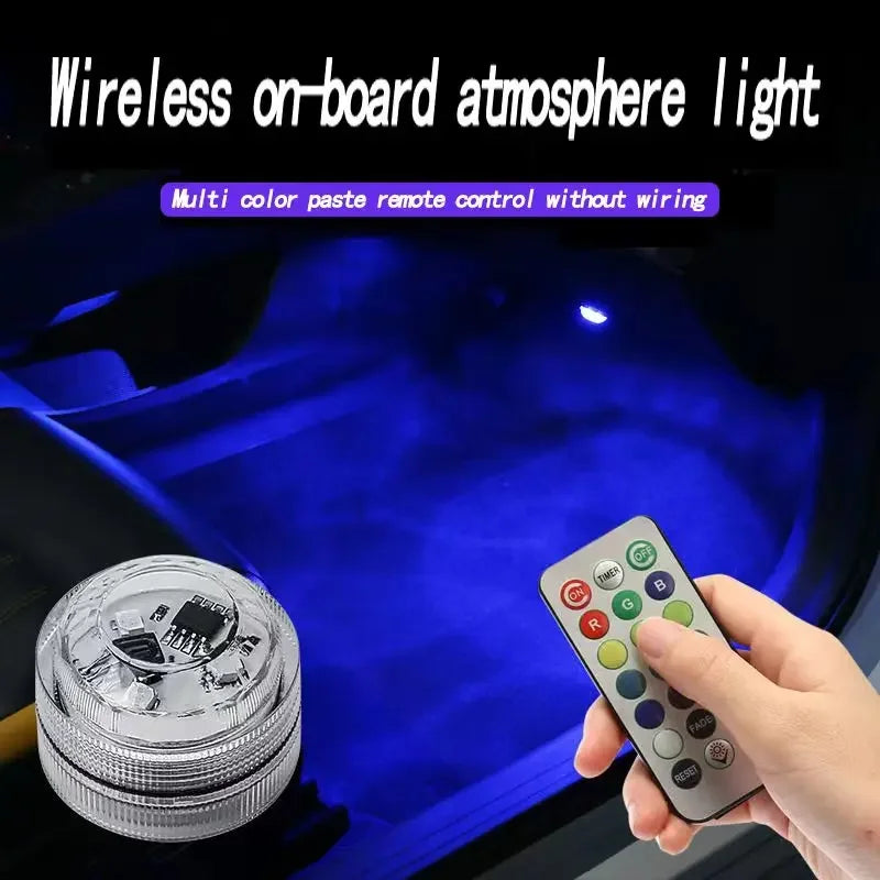 LED Wireless Adhesive LED Car Interior Environmental Light Remote Control Decoration Car Roof Foot Atmosphere Light Rolor Batter