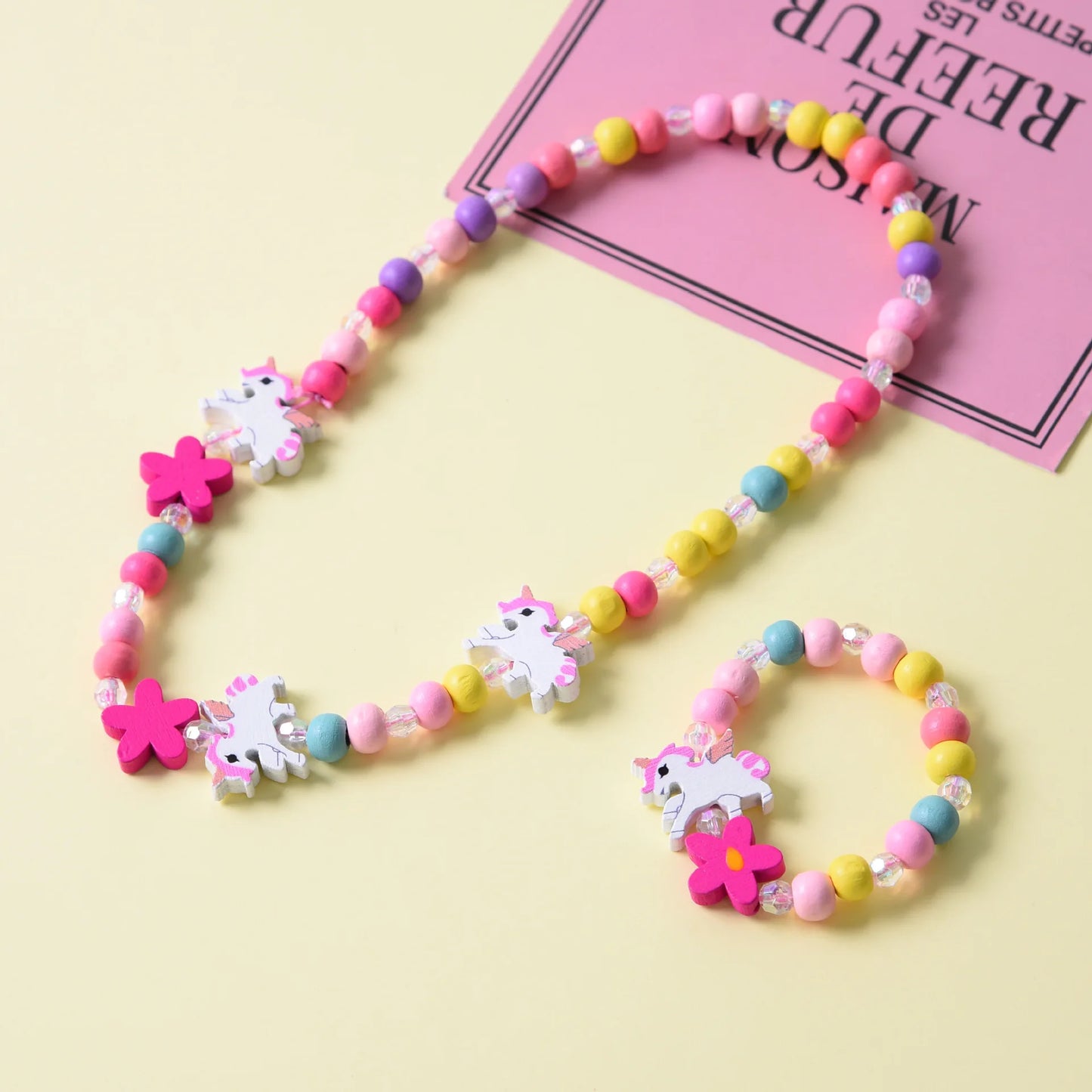 Girl Beads Toys Necklace + Bracelet Unicorn Baby Handmade Necklace Accessories Princess Children Birthday Gifts