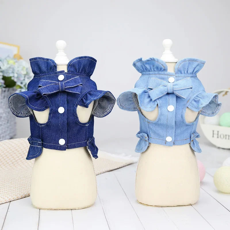 Summer Dog Harness Clothes Puppy Cat Denim Vest for Small Medium Doggy Jean Skirt Chihuahua Teddy Yorkies Dresses Pet Costumes