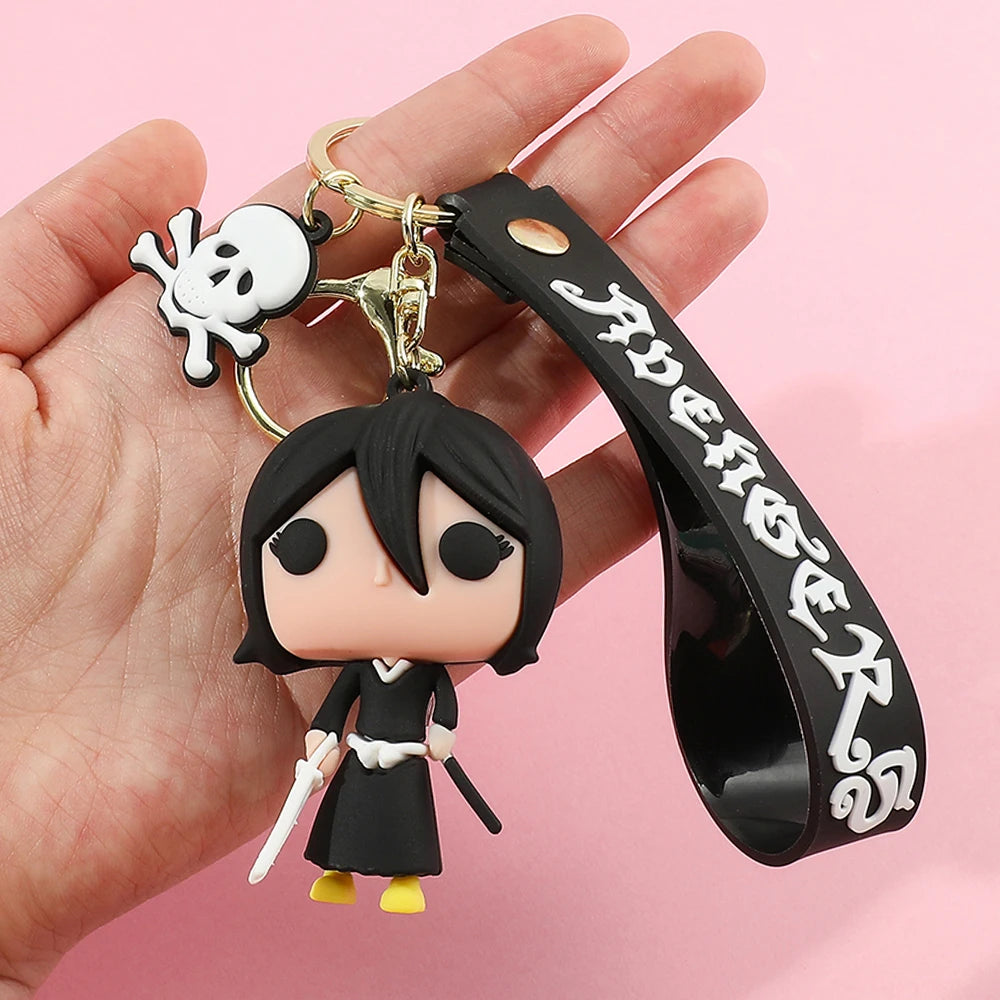 Anime Bleach Keychain Cosplay Kurosaki Ichigo Silicone Pendant Keyring Car Backpack Key Holder Accessories for Fans Quality Gift