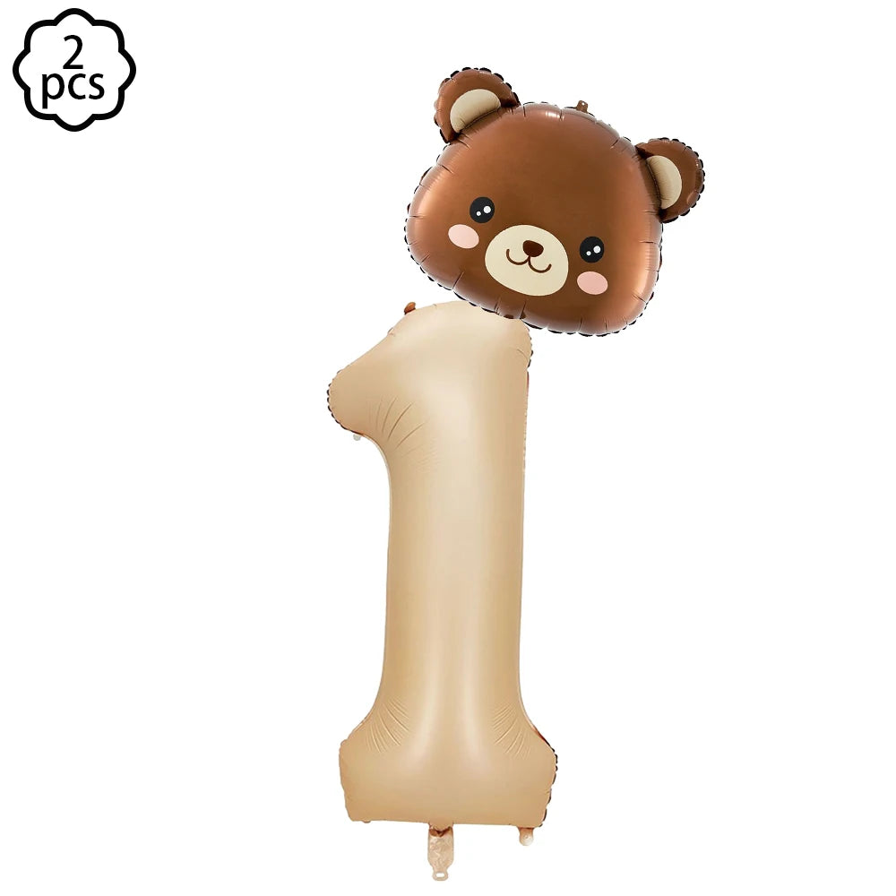 Coffee Brown Teddy Bear Balloon Number Heart Balloon set kid Birthday Party Decoration Baby Shower wedding Valentine's Day decor