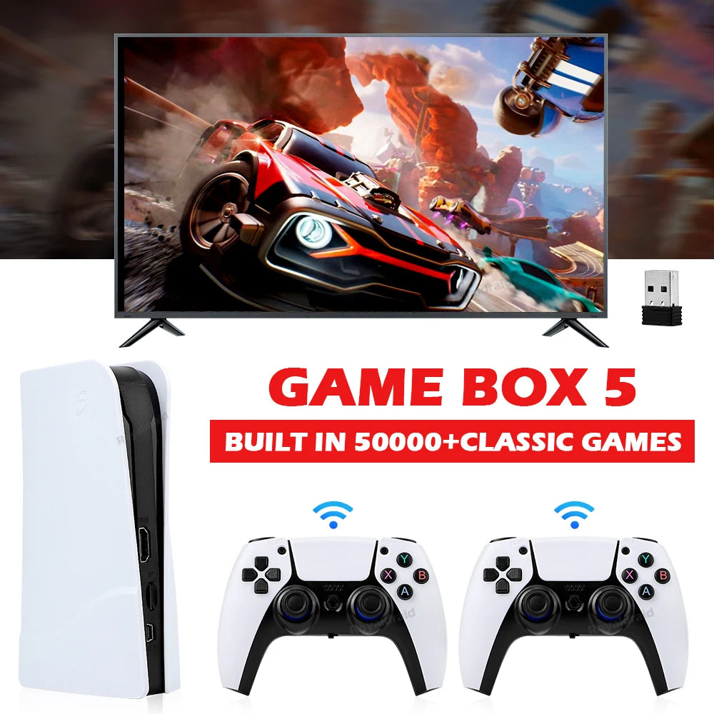 GB5 Video Game Console 256GB/128GB/64G 50000 + Retro Games HD TV Game Box 5 Two Gamepads For PS1/PPSPP/MAME Arcade Gaming Stick