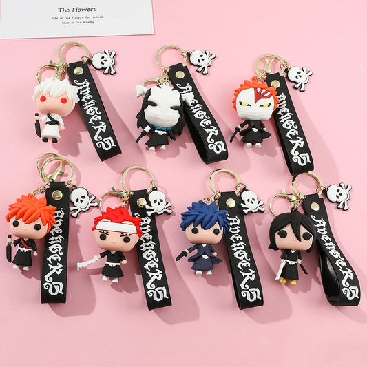 Anime Bleach Keychain Cosplay Kurosaki Ichigo Silicone Pendant Keyring Car Backpack Key Holder Accessories for Fans Quality Gift