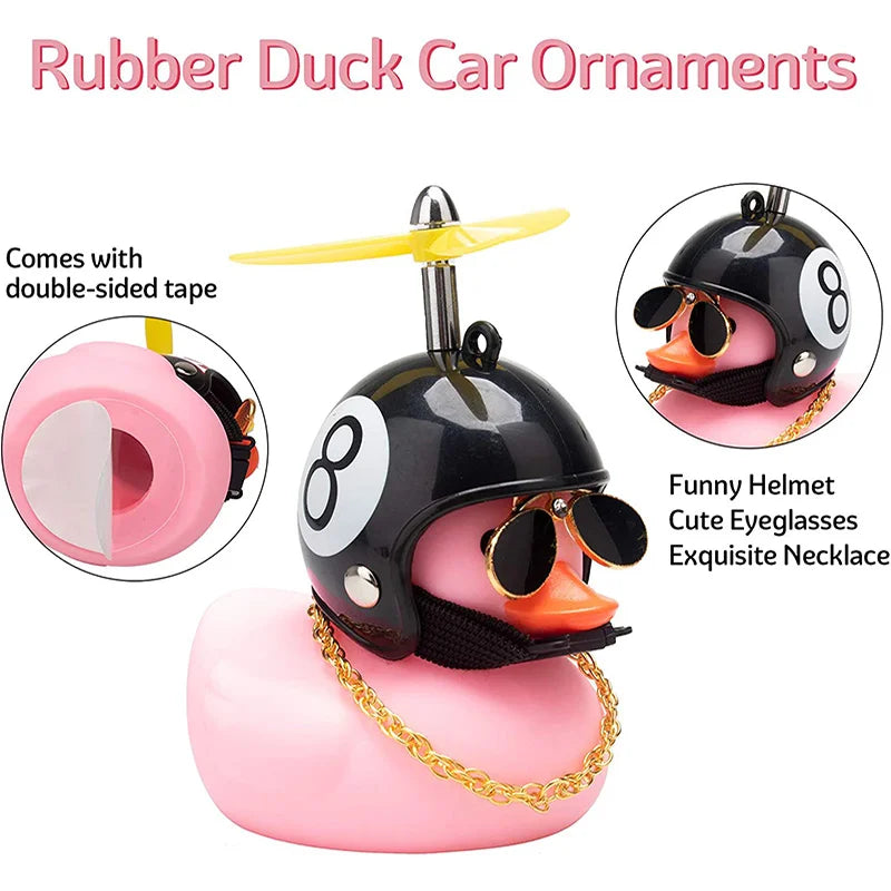 High Quality Pink Rubber Duck Bike Ornament with Sunglasses, gold Chain, propeller for Car Dashboard Bicycle Motorcycle Helmet