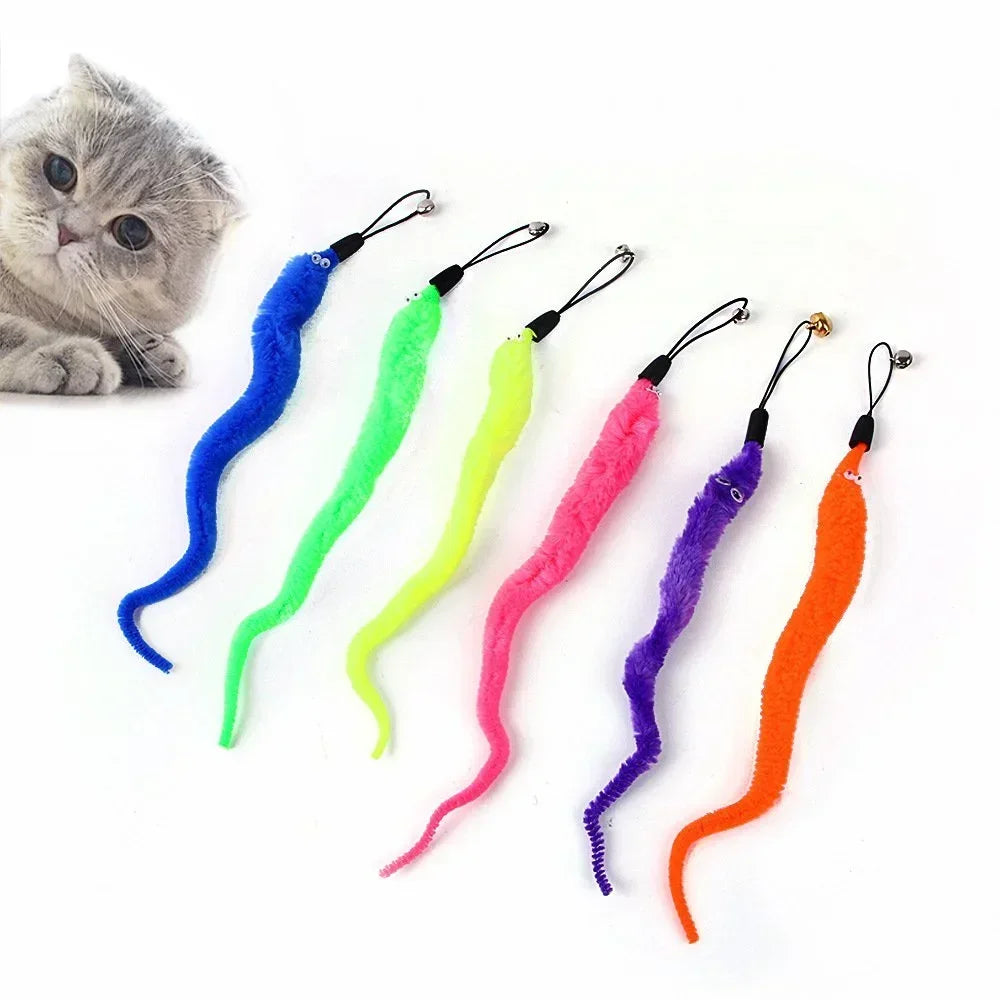 5Pcs Funny Cat Tickling Stick Pet Supplies Plush Worms Teaser String with Bells Replacement Catcher Kitten Play Interactive Toy