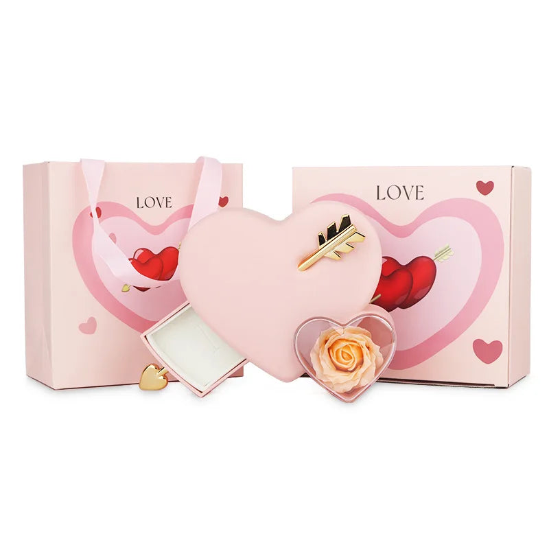 Christmas Creative Heart-piercing Jewelry Box with Eternal Rose Preserved Flowers Party Drawer Box Design Valentine's Day Gifts