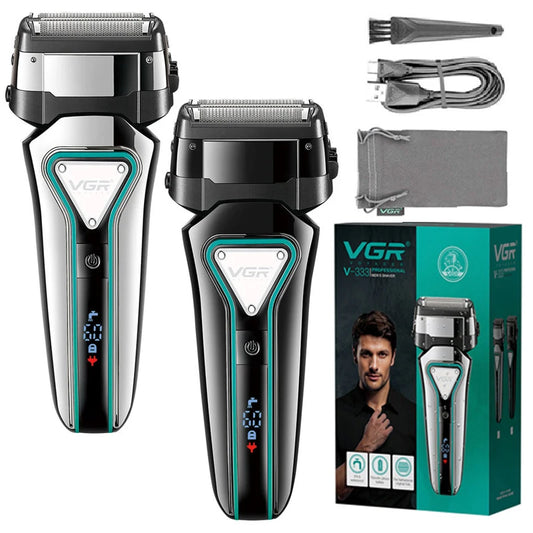 VGR 3D Men's Washable Wet Dry Electric Shaver Rechargeable Face Electric Razor bald Washable Beard Shaving Machine LCD Display