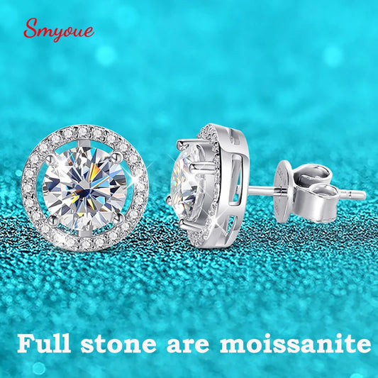 Smyoue 2CT Certified Moissanite Stud Earrings for Women Platinum Plating Sterling Silver Diamond Ear Studs Wedding Fine Jewelry