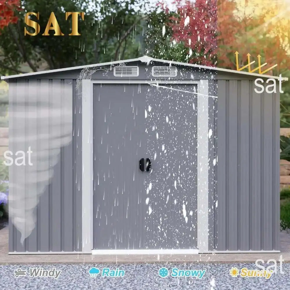 6Ft X 8Ft Outdoor Metal Storage Shed, Garden Shed Tool House With Lockable Double Doors & Vents