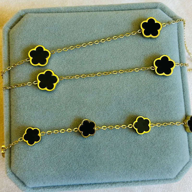 New Luxury 5 Flowers Charm Bracelet Necklace for Women Gift High Quality Stainless Steel Clover Jewelry Set Birthday Party