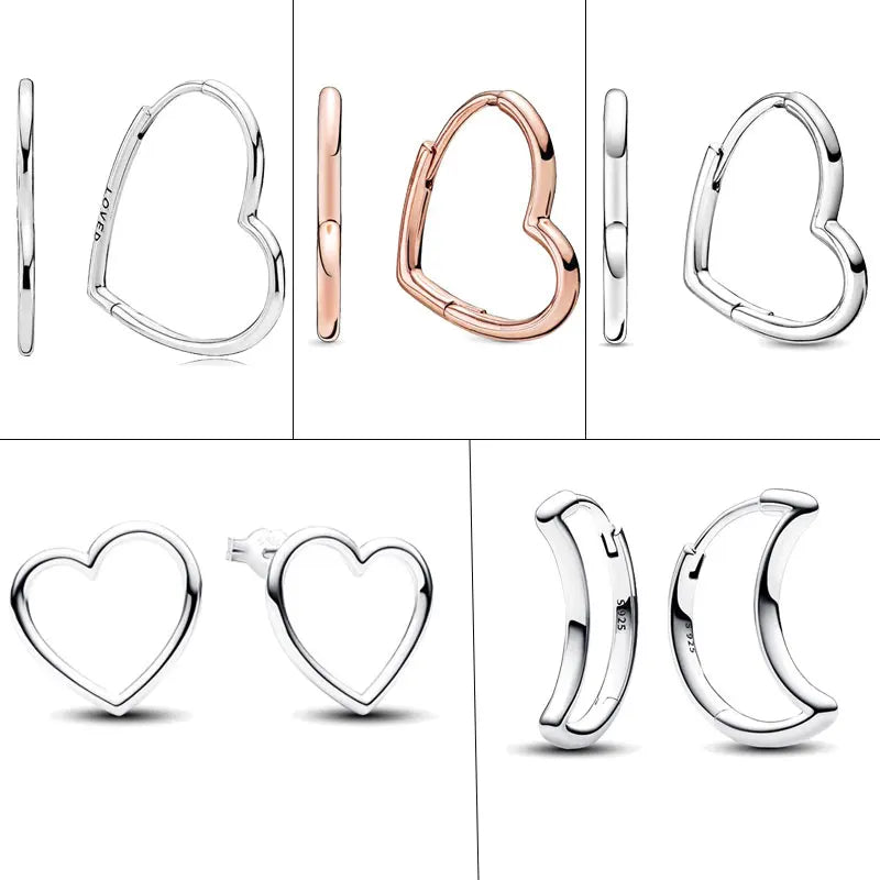 2024 New 925 Silver Asymmetrical Heart Hoop Earrings Front-facing Heart Stud Earrings DIY Women Earring Fine Jewelry