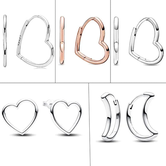 2024 New 925 Silver Asymmetrical Heart Hoop Earrings Front-facing Heart Stud Earrings DIY Women Earring Fine Jewelry