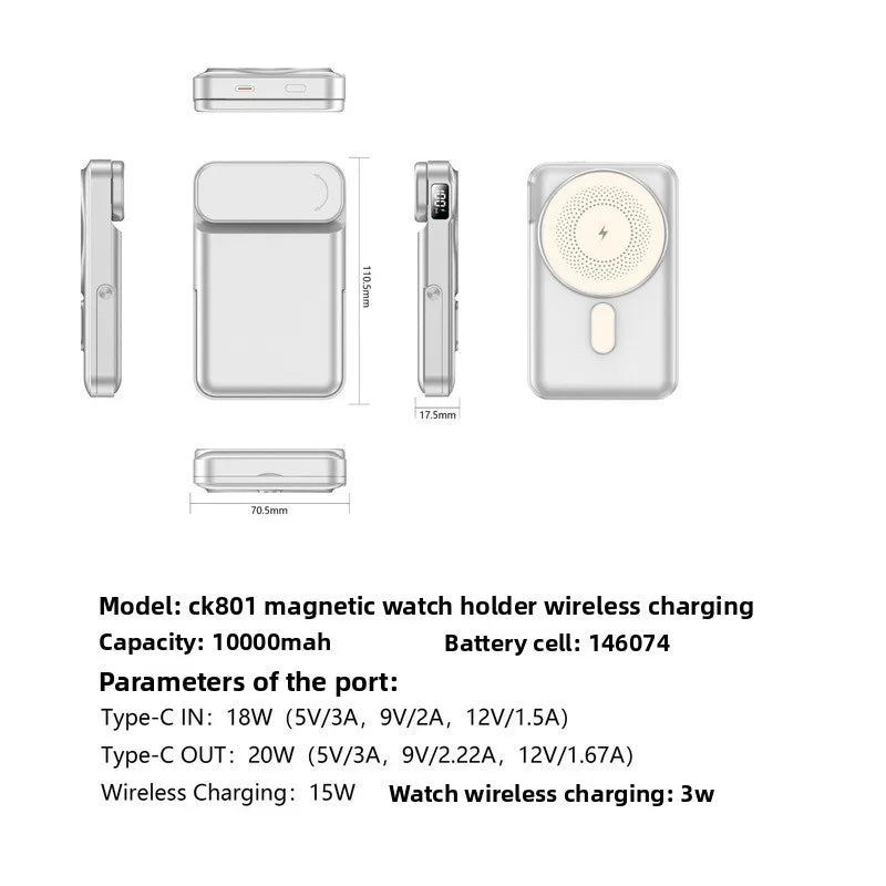 3 in 1 Magnetic Power Bank 22.5W Fast Charging Power Bank 10000mAh Wireless Portable Charger For iPhone 12-17 For AirPods Watch