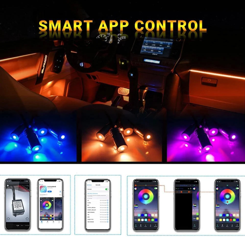 6 in 1 LED Atmosphere Car Light RGB Flexible Decorative Lamp 8M Interior Ambient Light by App Control Fiber Optic Strips Light