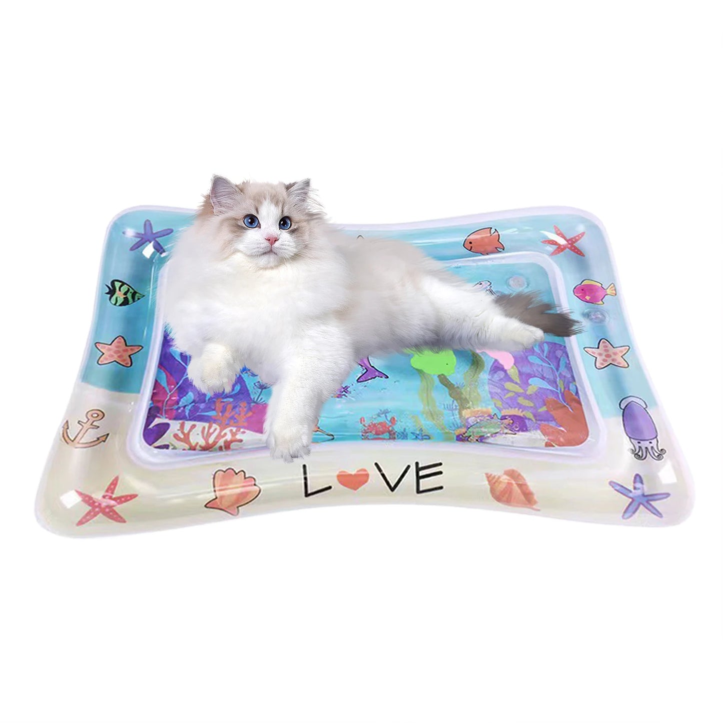 Sensory Water Play Mat For Cats Dogs Water Sensory Pad Thickened Water Sensory Playmat With Fish Pets Summer Playing Water Pad