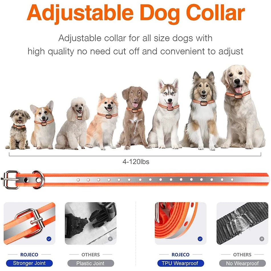 ROJECO 1000m Electric Dog Training Collar Remote Control Training Collar For Pet Rechargeable Dog Bark Control Stop Shock Collar