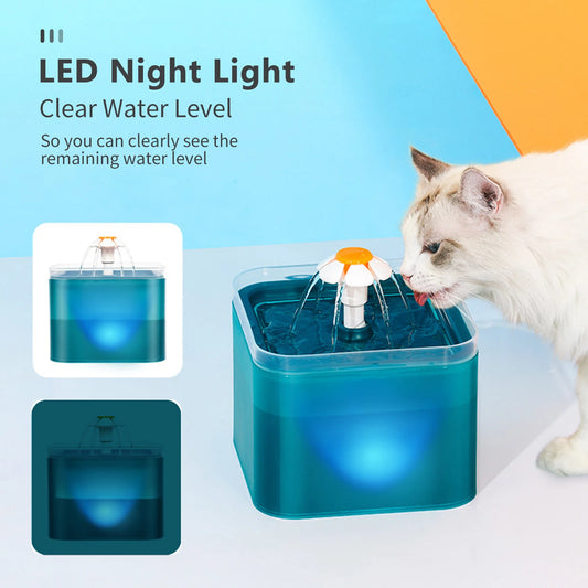 2L Cat Water Fountain 3 Water Modes Pet Fountain with LED Night Quiet Pump with 2 Cotton Filter for Cats and small Dogs