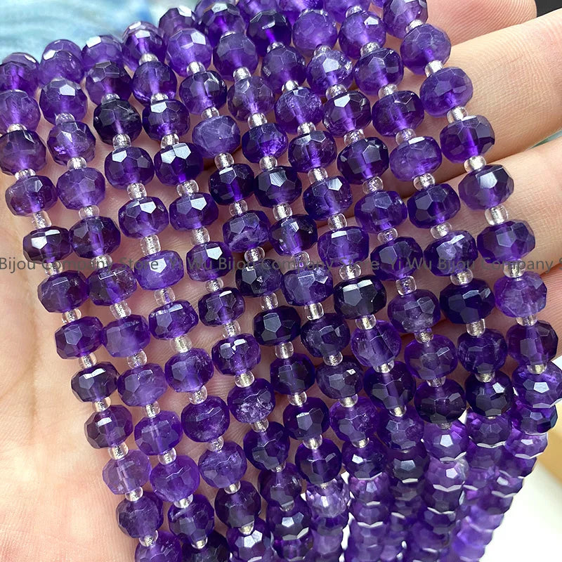 Natural Stone Beads 6x8MM Faceted Amethyst Wheel Rondelle Gem Spacer Bead for Jewelry Making DIY Bracelet Necklace Charms