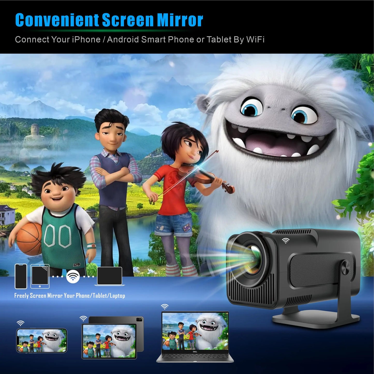 4K Smart Projector HY320 mini Android 11 Dual Wifi6 200 ANSI Allwinner H713 BT5.0 1080P 1980*1080P Home Cinema Outdoor Projetor