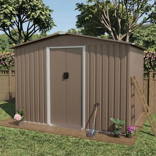 Outdoor Storage Shed 6 X 8 FtWholesale Tool Shed Metal Storage Garden Shed with Door & Lock for Patio Storage Brown