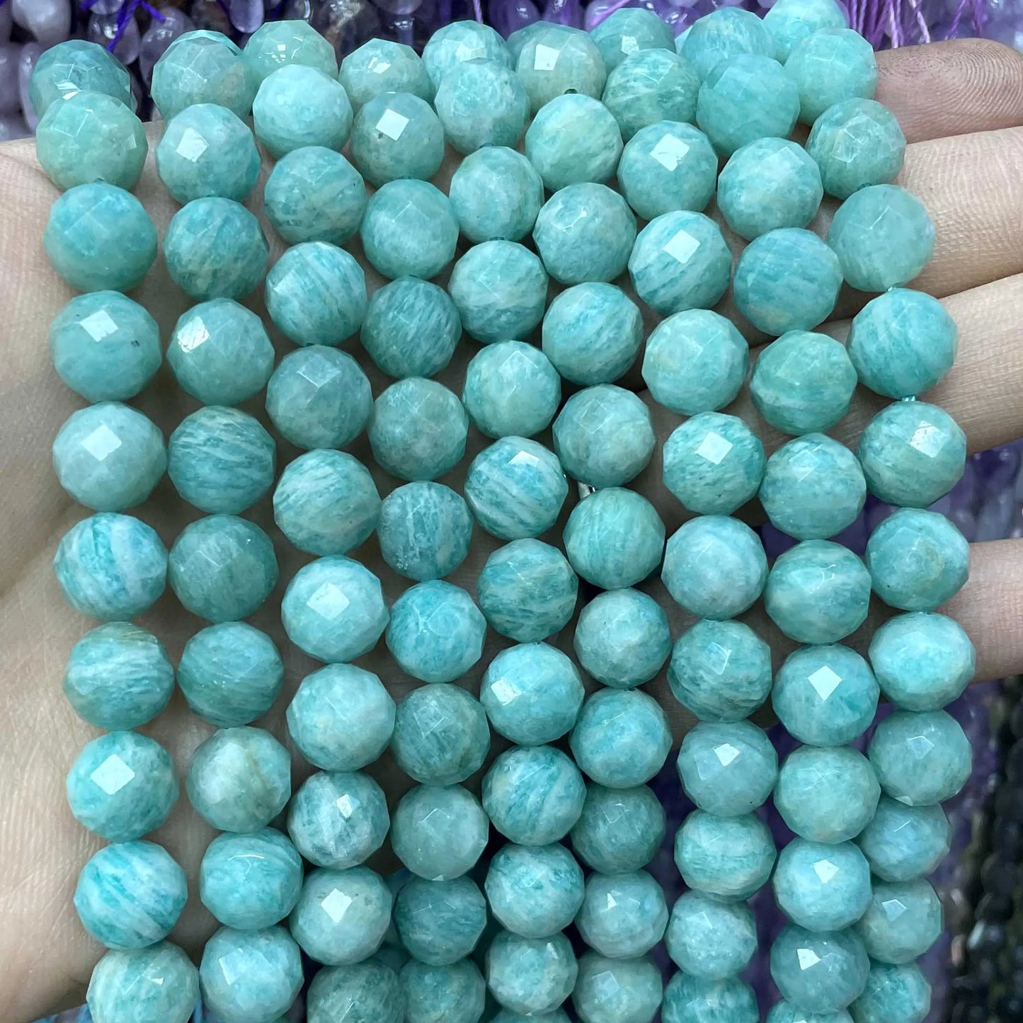 6/8/10MM Natural Faceted Amazonite Round Gem Stone Spacer Beads For Jewelry Making DIY Bracelet Necklace Accessories 7.5''inches