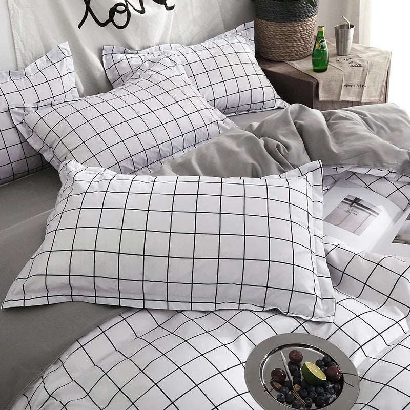 Solstice Home Textile Black Lattice Duvet Cover Pillowcase Bed Sheet Simple Boy Girls Bedding Sets Single Twin Double Cover Beds