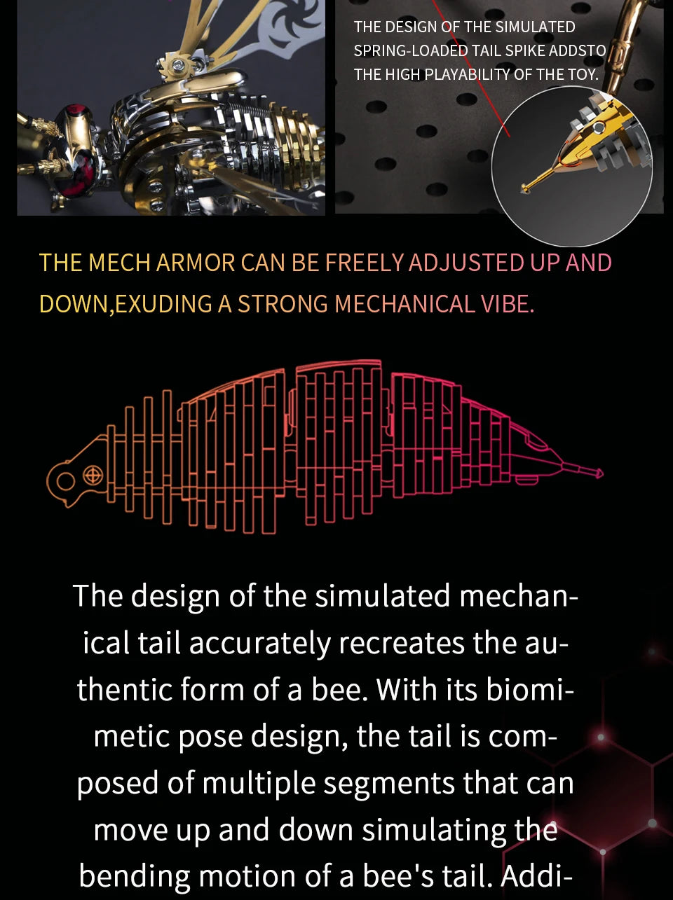 Punk 3D Wasp Stainless Steel Model Adult Assembly Kit Anti-Stress Metal Mechanical Insect Animal Toys Christmas Gift for Kids
