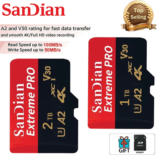 High Speed Micro TF SD Memory Card 128GB 256GB 512GB TF/SD Flash Card 2TB 1TB Memory Card Class 10 A2 4K U3 For Phone Camera PC