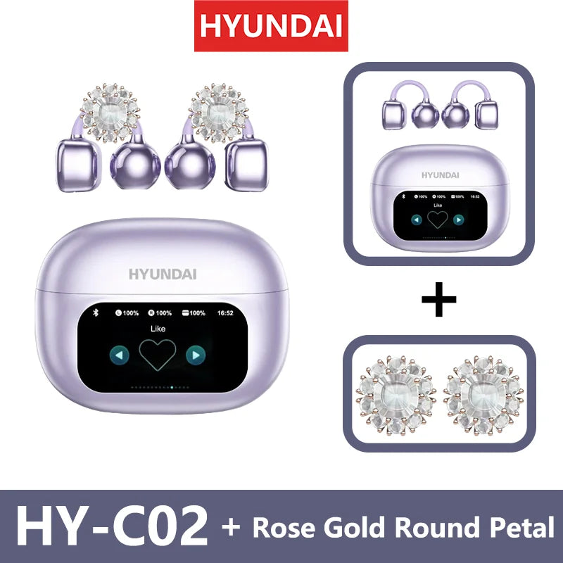 HYUNDAI HY-C02 Ear Clip Screen Display Earphones Wireless Bluetooth Headphones  Mic High Sound Stereo Sound Earbuds