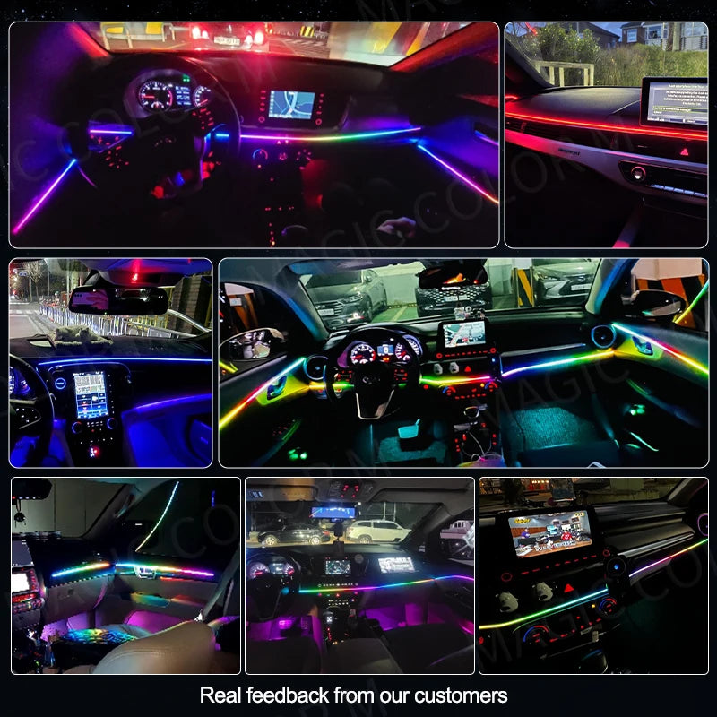 Vgetting 140 /55.1in Symphony LED Car Ambient Lights Universal 6 in 1 RGB Atmosphere Lamp USB APP Remote for Tesla Model 3 Y S X