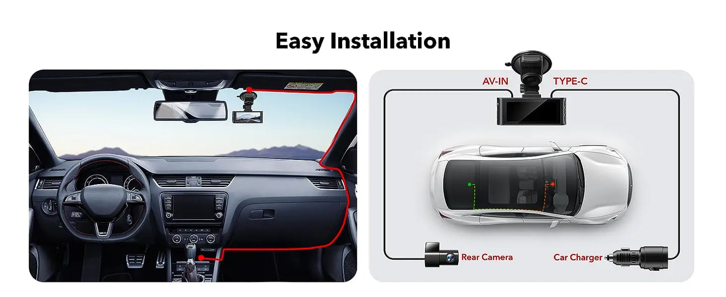 REDTIGER 4K Dash Camera Front and Rear WiFi Car Dvr Dual Car Camera  Easy To Install Car Camera Recorder Touched GPS