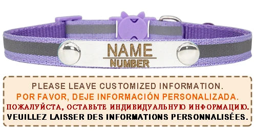 Reflective Cat Collar Custom Engraved ID Personalized with Bell Puppy Pet Breakaway Necklace Accessories Nameplate Collar