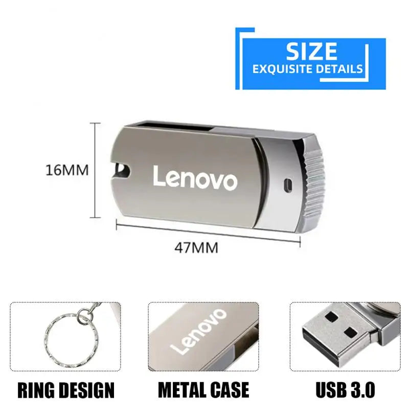 Lenovo 16TB Metal Pen Drive USB Memory USB Flash Drives 2TB 1TB 4TB 8TB TYPE C High Speed Usb 3.0 Waterproof Pendrive Flash Disk