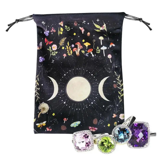 Moon Phase Pattern Tarot Pouch With Drawstrings Flannel Tarot Deck Storage Bag For Tarot Accessories Oracle Decks Dice Runes