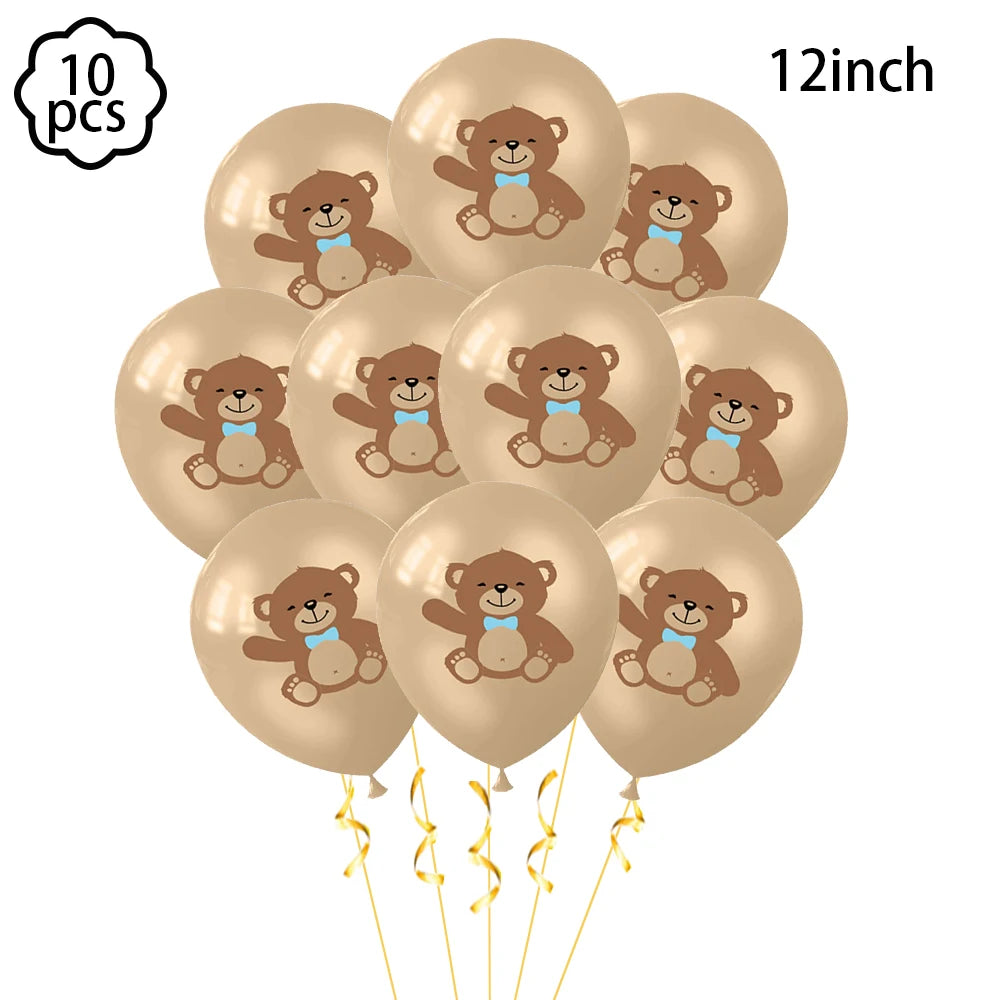 Coffee Brown Teddy Bear Balloon Number Heart Balloon set kid Birthday Party Decoration Baby Shower wedding Valentine's Day decor