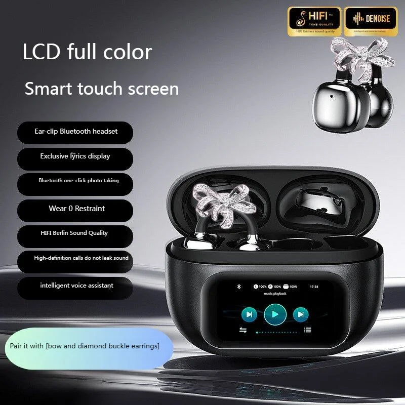 Butterfly Earrings Bluetooth 5.4 Headphone AI Translator Long Battery Life Touch screen Clip on Jewelry Earphones For Girls Gift