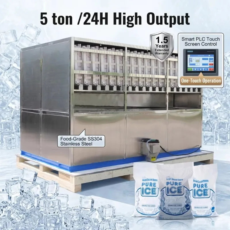 Customized Automatic PLC Controlled Ice Cube Machine 5 Ton/Day Industrial Ice Making Machine for Ice Factory & Beverage Industry