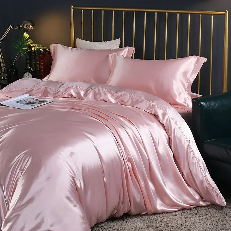 blending Mulberry Silk Bedding Set Silky High-end Queen Size Duvet Cover Set with Fitted Sheet Luxury Bedding Sets King Bed Sets