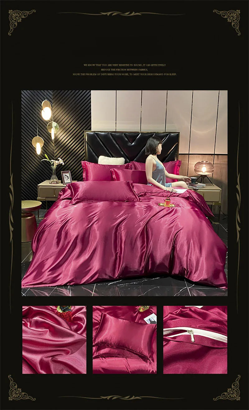 blending Mulberry Silk Bedding Set Silky High-end Queen Size Duvet Cover Set with Fitted Sheet Luxury Bedding Sets King Bed Sets