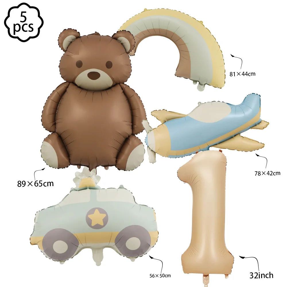 Coffee Brown Teddy Bear Balloon Number Heart Balloon set kid Birthday Party Decoration Baby Shower wedding Valentine's Day decor