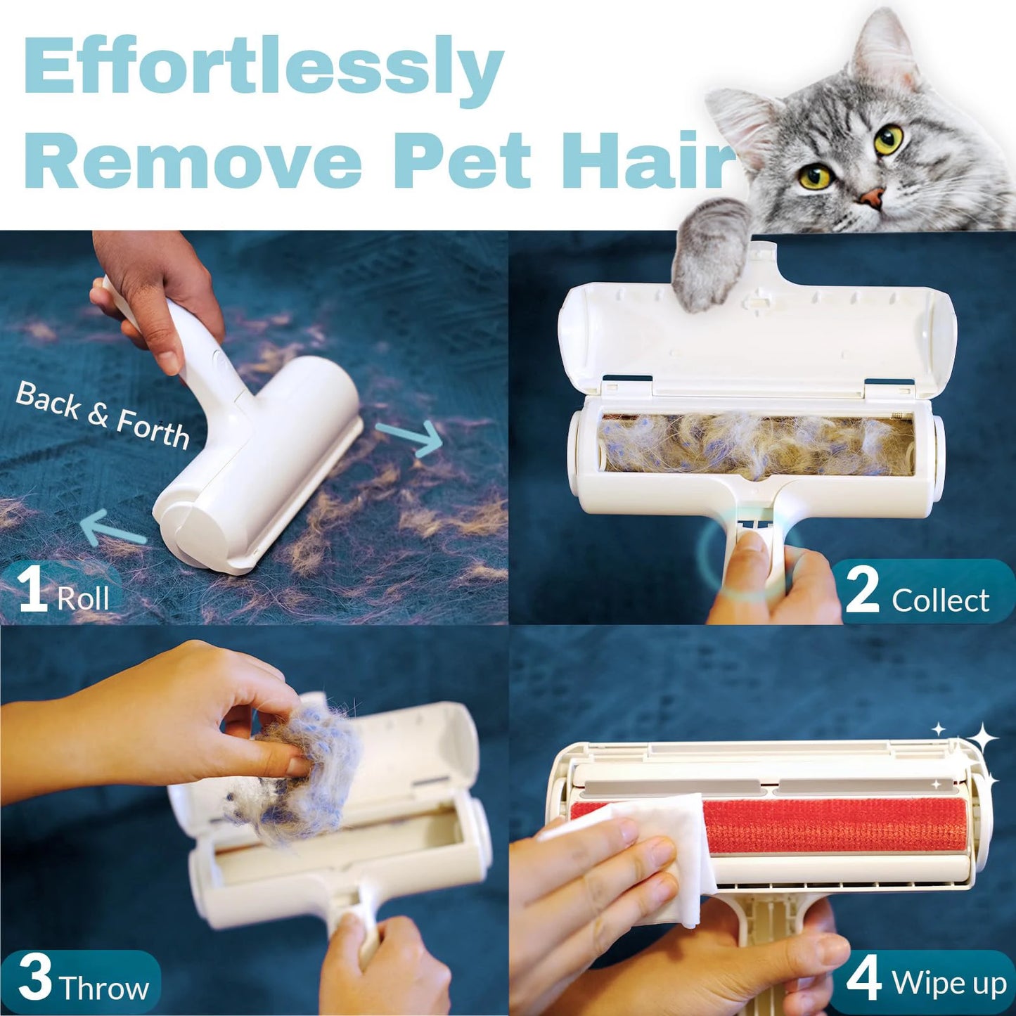 Pet Hair Remover Reusable Roller Cat and Dog Hair Remover for Furniture Couch Carpet Clothing Portable Fur Removal Tool