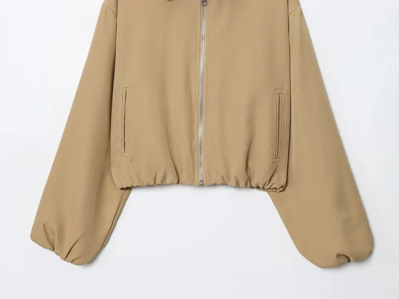 MUJER Puffed Bomber Jackets for Women Zip Varsity Cropped Jacket Woman Demi-season Jacket for Women Outerwears Womens Coats