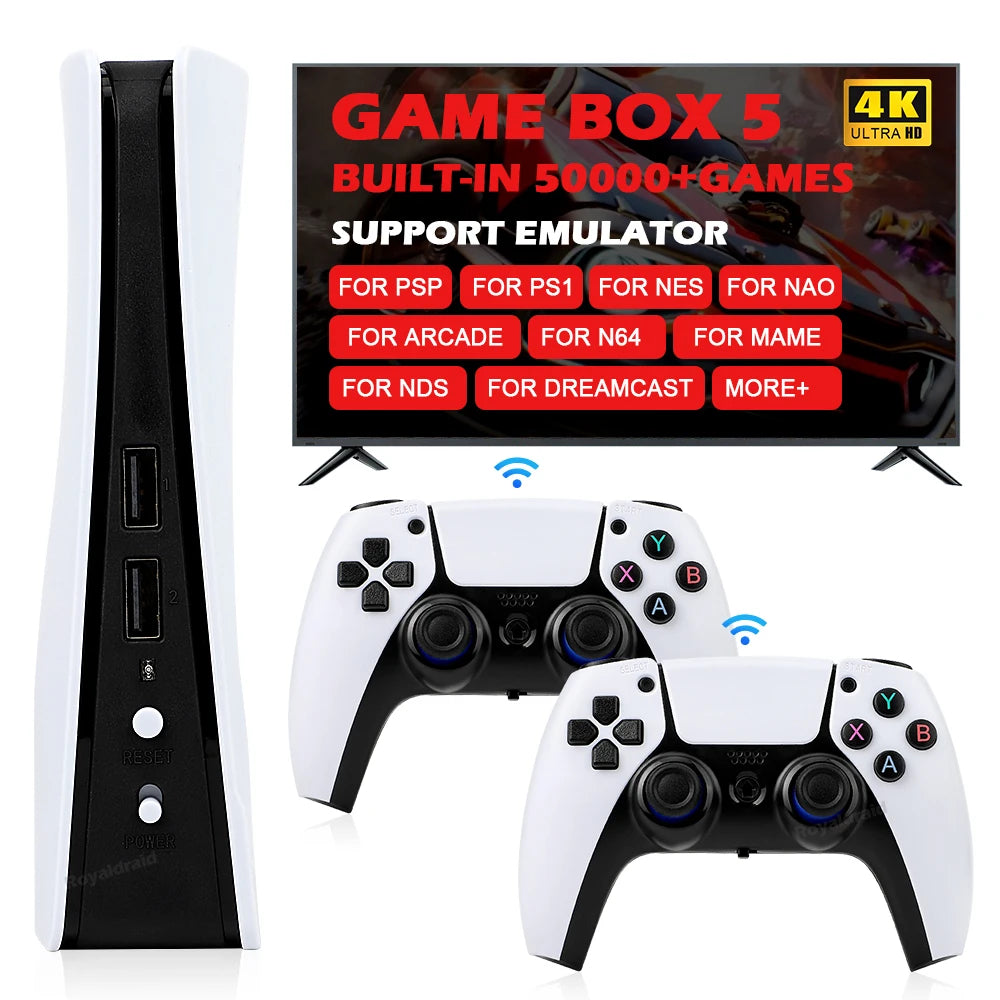 GB5 Video Game Console 256GB/128GB/64G 50000 + Retro Games HD TV Game Box 5 Two Gamepads For PS1/PPSPP/MAME Arcade Gaming Stick